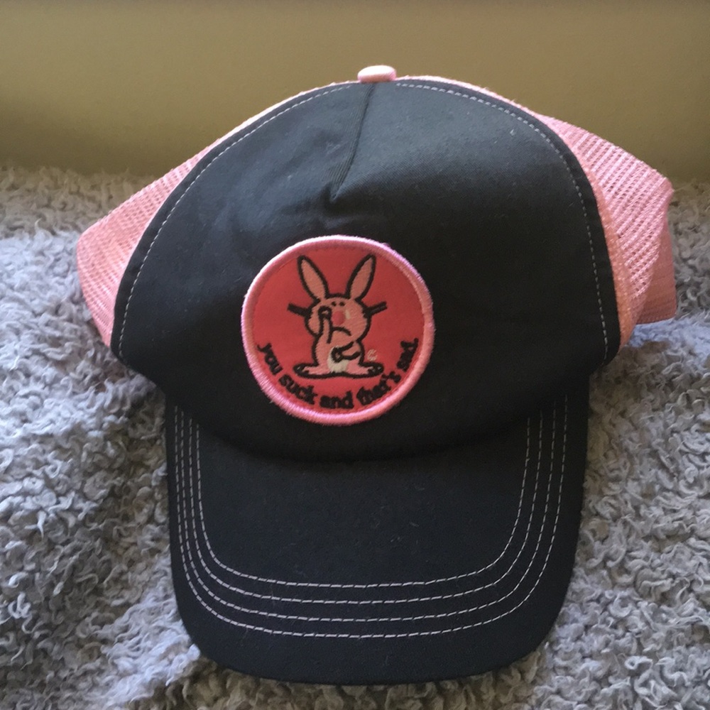 Happy Bunny Pink and Black Trucker Cap
